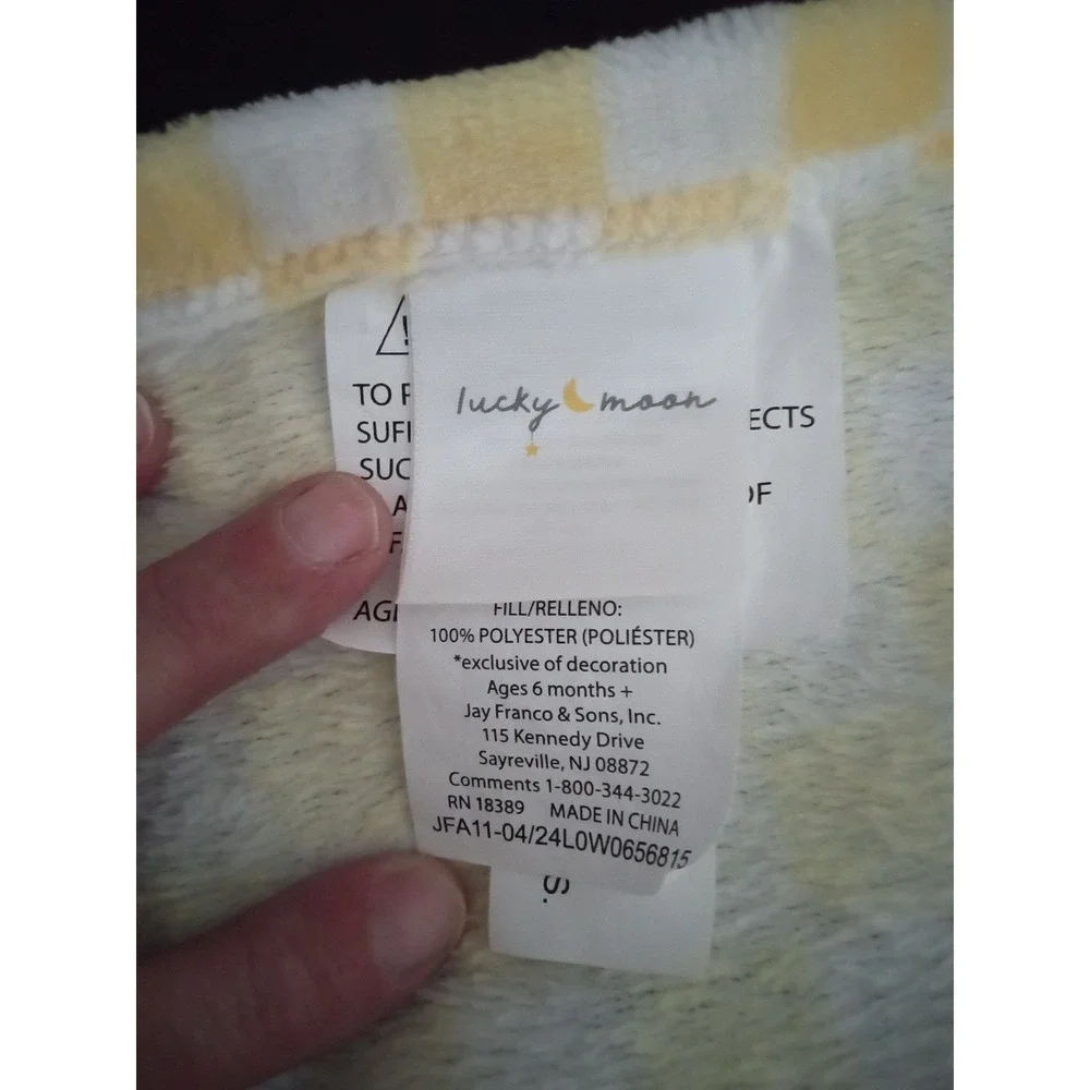 Lucky moon Bumble Bee Baby Lovey Security Blanket Yellow White‎ Checkered Plush
